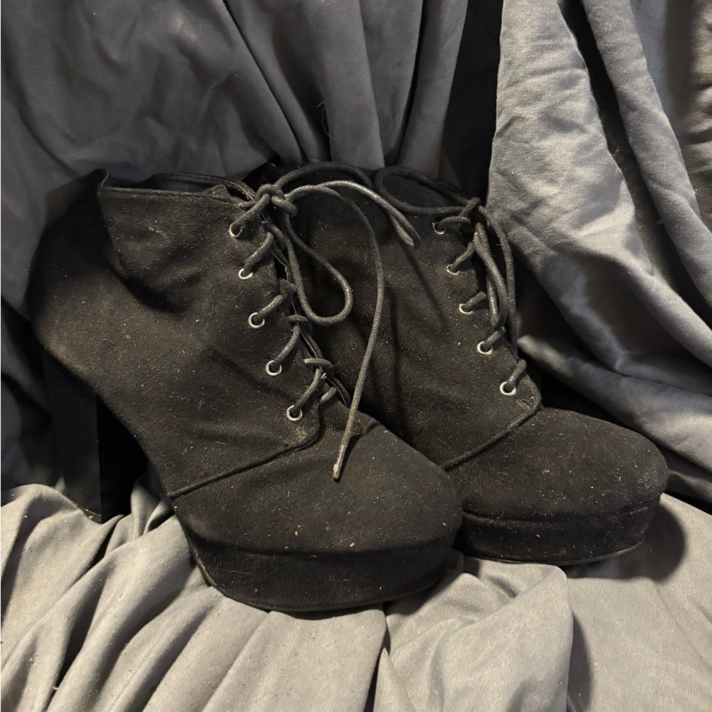 Black Lace-Up Ankle Boots